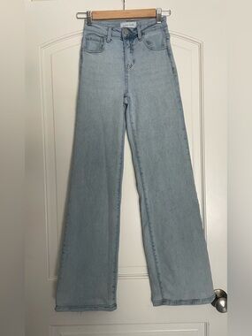 Risen straight-Leg Jeans Women’s High Rise Light Blue Wash Button 5-Pocket 24